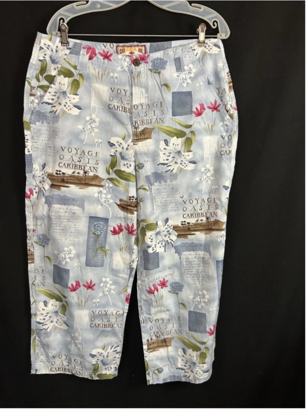 Caribbean Joe Womens Size 14 Blue Capri Pants Lightweight Voyage Oasis Travel